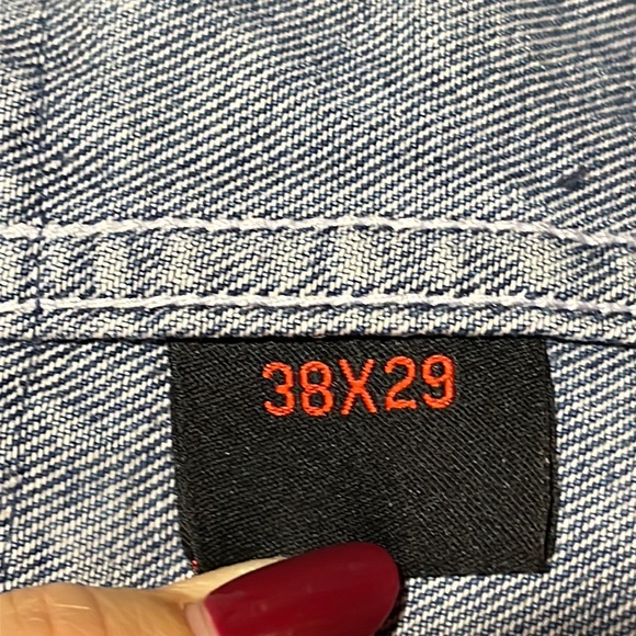 FiveBrother BIB OVERALL blue JEANS DENIM PANTS mens size 38 Baggy 90s grunge rip - Picture 13 of 16